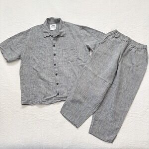 FLAX Linen Button Down Shirt and Cropped Pants 2 PC Set‎ (S, 6-10)